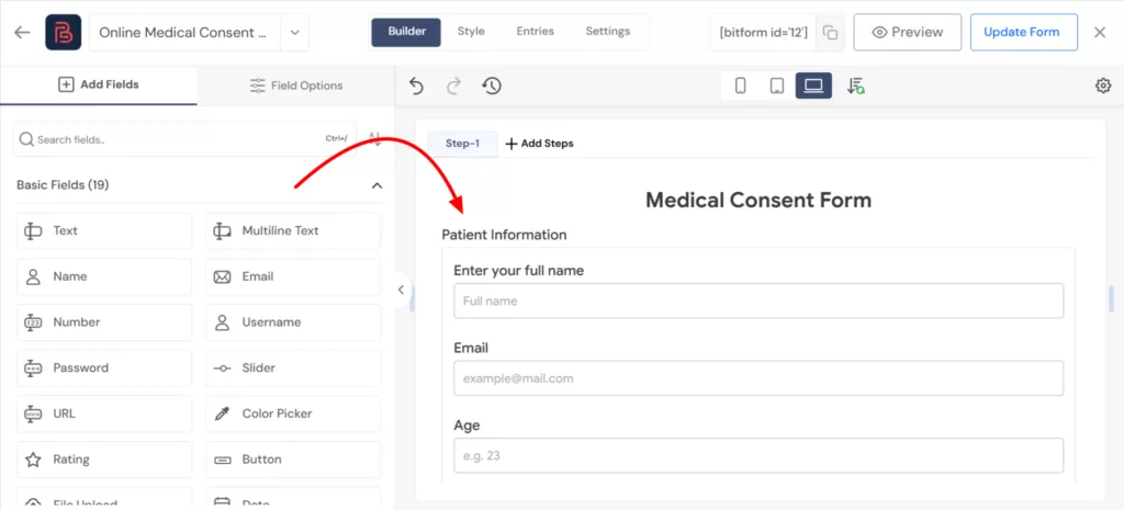 add necessary fields to your consent form