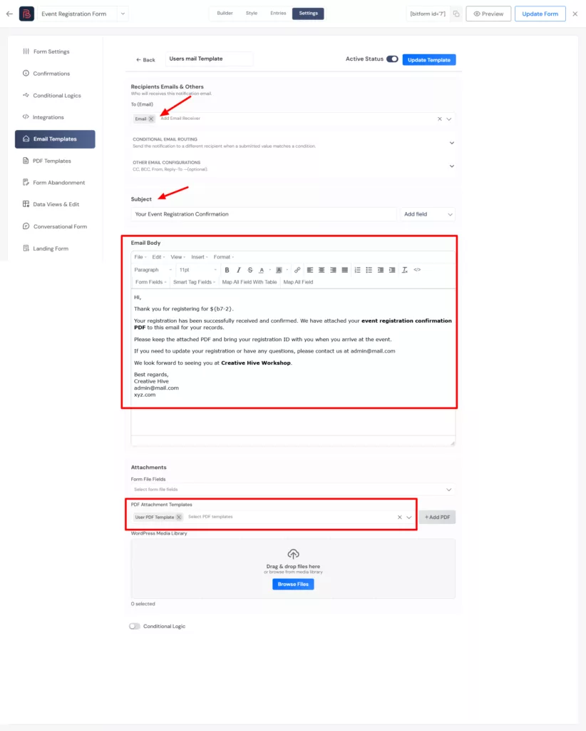 create email template for submitters