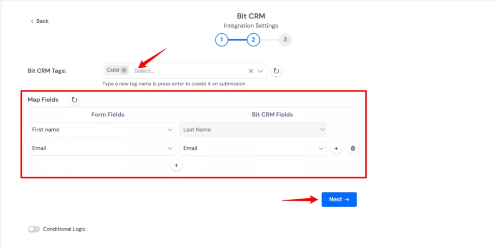map the form fields to the CRM’s fields