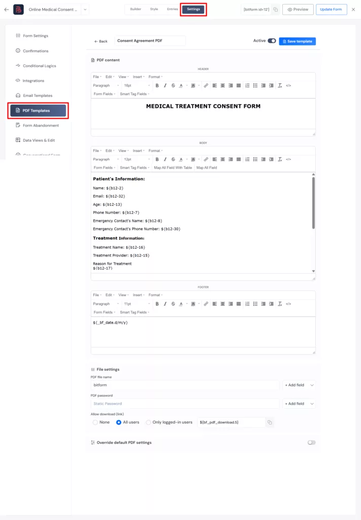 pdf template for online consent form submission