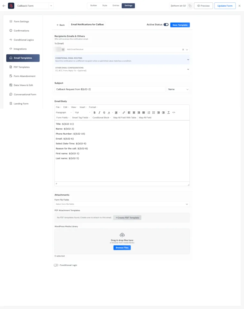 Email Notifications for Callback Requests