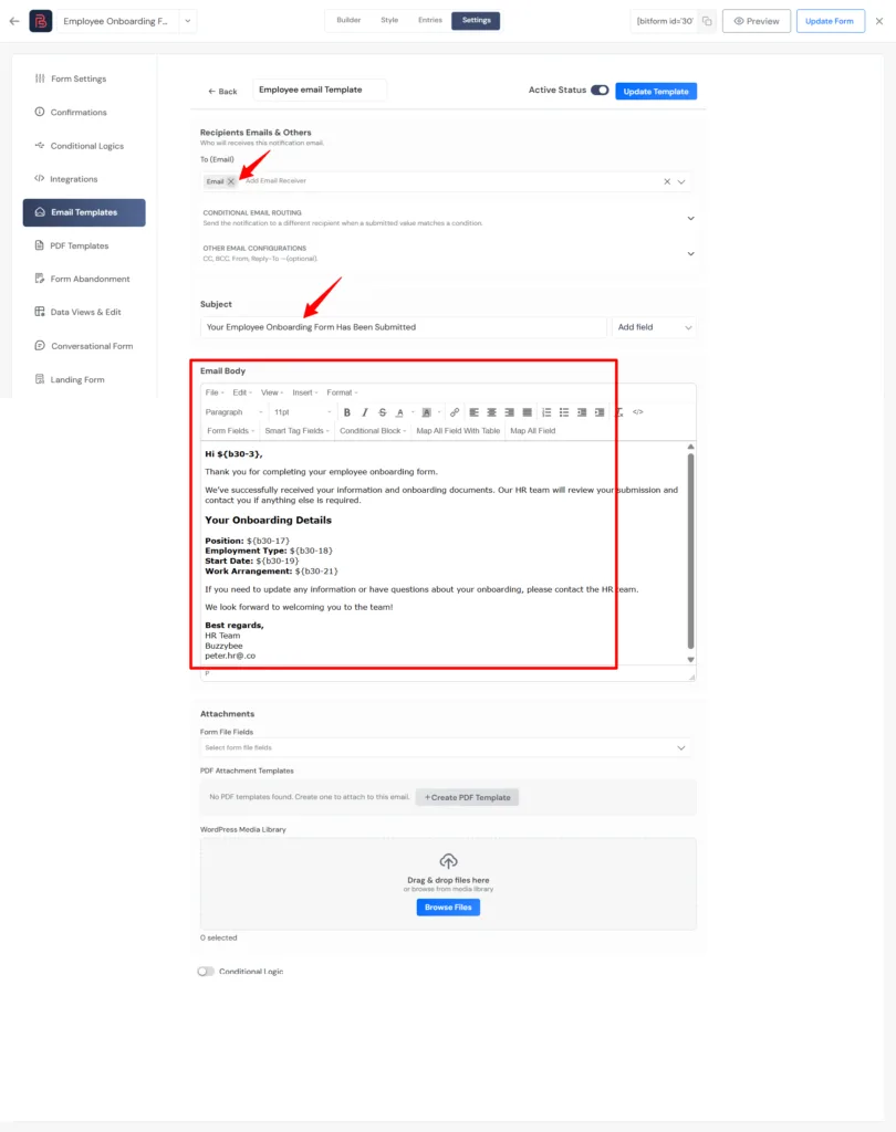 create email templates for employee