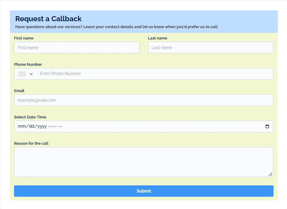 request a callback form in WordPress